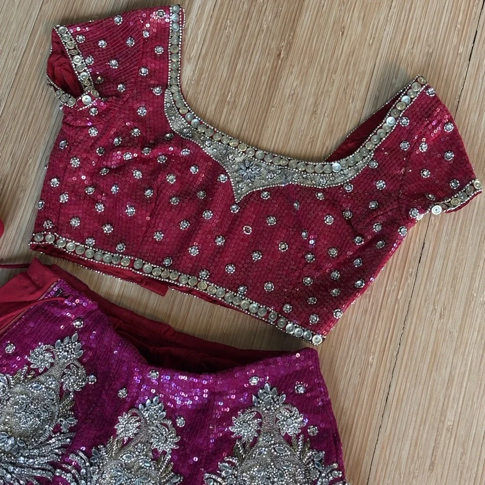 Gyans Elegant Magenta and Gold Embellished Lehenga Set - Picture 9 of 16